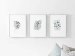 Neutral Abstract Floral Prints - Set Of 3, Green Grey, Boho Wall Art, Living Room Prints, Bedroom Bathroom - thumbnail 1