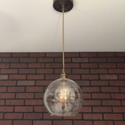 "Industrial Pendant Light -Antique Brass 8"" Glass Open Globe Shade with Patented ""Huila Electrical Connectors" - thumbnail 3