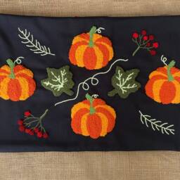 Hand Tufted Pumpkin Pattern Pillow Cover, Punch Needle , Hallowen Decorative Embroidered Cushion Cover, Fun Home Decor Rug - thumbnail 3