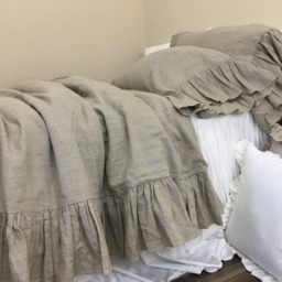 Dark Linen Duvet Cover With Mermaid Long Ruffles, Natural in Dark Shade, No Dye, Coloring, Linen Bedding, Shabby Chic Bedding - thumbnail 3