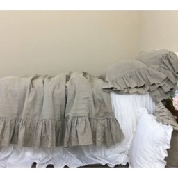 Dark Linen Duvet Cover With Mermaid Long Ruffles, Natural in Dark Shade, No Dye, Coloring, Linen Bedding, Shabby Chic Bedding - thumbnail 2