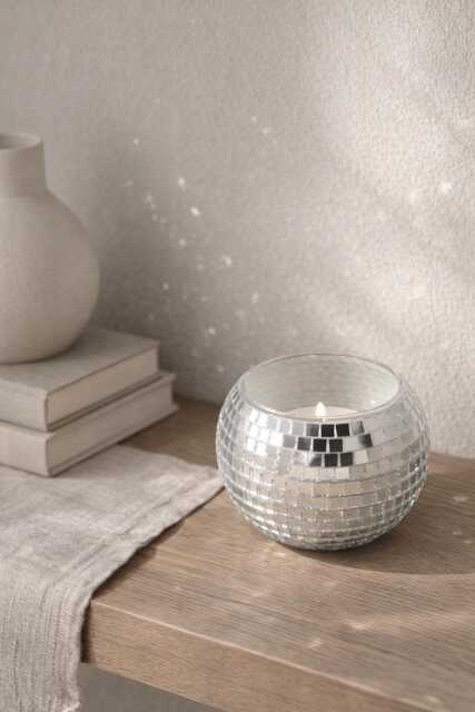Disco Ball Candle Holder 5cm - Mini Mirror Mosaic Tealight Silver Party Table Decor Y2K Glam Home Accent Personalised Option - image 1