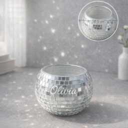 Disco Ball Candle Holder 5cm - Mini Mirror Mosaic Tealight Silver Party Table Decor Y2K Glam Home Accent Personalised Option - thumbnail 4