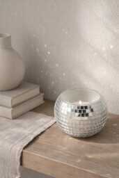 Disco Ball Candle Holder 5cm - Mini Mirror Mosaic Tealight Silver Party Table Decor Y2K Glam Home Accent Personalised Option - thumbnail 1