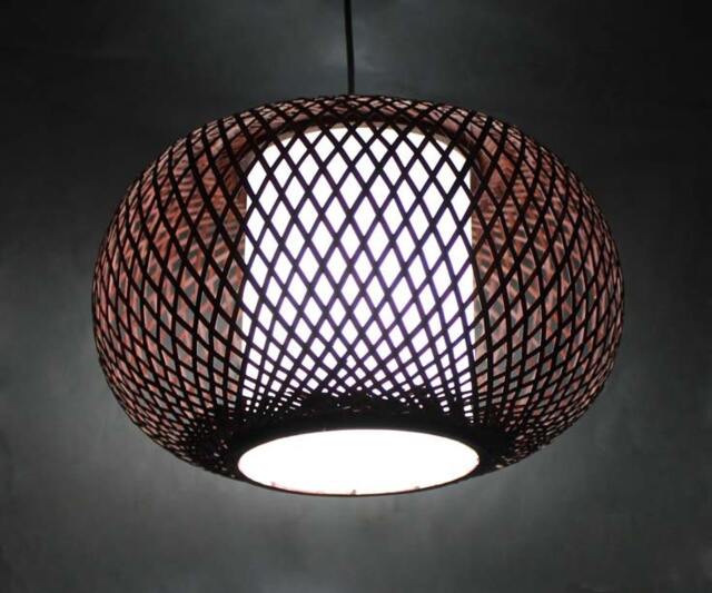 Handwoven Bamboo Pendant Light Round Lampshade With White Parchment - image 1