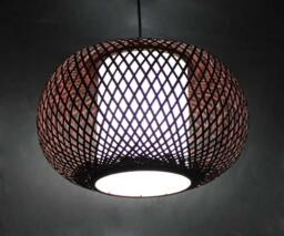 Handwoven Bamboo Pendant Light Round Lampshade With White Parchment - thumbnail 1