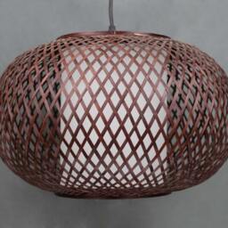 Handwoven Bamboo Pendant Light Round Lampshade With White Parchment - thumbnail 3
