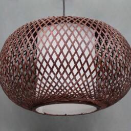 Handwoven Bamboo Pendant Light Round Lampshade With White Parchment - thumbnail 2