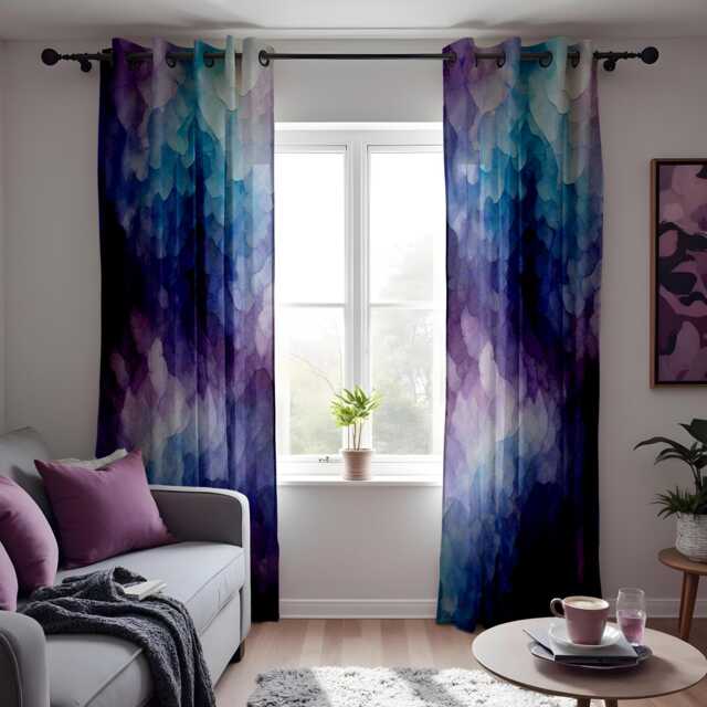 Watercolor Purple & Blue Gradient Curtain, Abstract Brushstroke Drape, Vibrant Window Treatment, Boho Modern Living Room Curtain - image 1