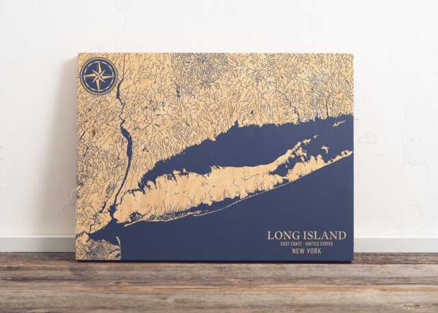 Long Island, New York Map - Engraved Wood Coastal Chart Wall Art Sign, Beach Home Decor Nautical Print, Unique Personalized Family Gift - image 1