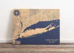 Long Island, New York Map - Engraved Wood Coastal Chart Wall Art Sign, Beach Home Decor Nautical Print, Unique Personalized Family Gift