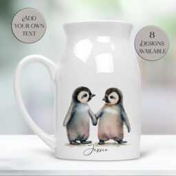 Personalised Watercolour Penguin Milk Jug - Custom Flower Vase Anniversary Kitchenware - thumbnail 2