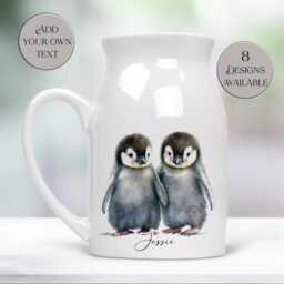 Personalised Watercolour Penguin Milk Jug - Custom Flower Vase Anniversary Kitchenware - thumbnail 3