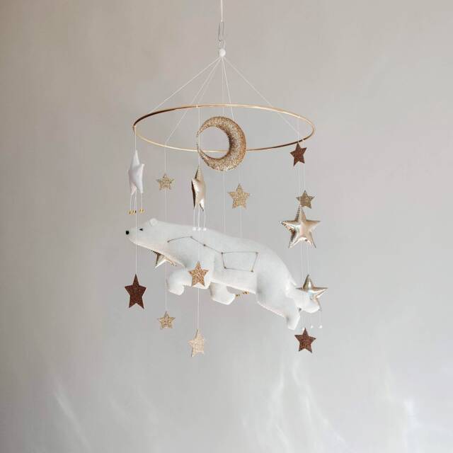 Polar Bear Baby Mobile Space Nursery Decor With Stars & Moon - image 1