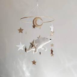 Polar Bear Baby Mobile Space Nursery Decor With Stars & Moon - thumbnail 2