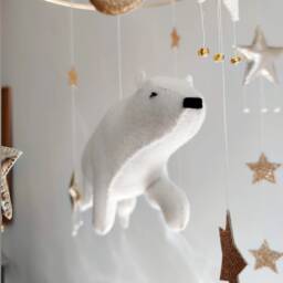 Polar Bear Baby Mobile Space Nursery Decor With Stars & Moon - thumbnail 3