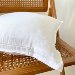 Linen Cushion Cover in White, Throw Pillow With Edge, Zipper Cover, Accent - thumbnail 4