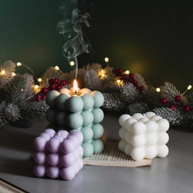 Bubble Candle - Soy Wax Pumpkin Spice Scented Sculptural Cube Handmade Decorative Gift Idea - image 1