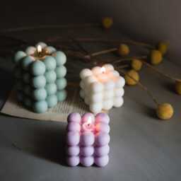 Bubble Candle - Soy Wax Pumpkin Spice Scented Sculptural Cube Handmade Decorative Gift Idea - thumbnail 3