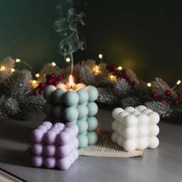 Bubble Candle - Soy Wax Pumpkin Spice Scented Sculptural Cube Handmade Decorative Gift Idea - thumbnail 1