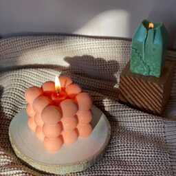 Bubble Candle - Soy Wax Pumpkin Spice Scented Sculptural Cube Handmade Decorative Gift Idea - thumbnail 2