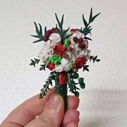 Wedding Bouquet Mini Replica Custom Ornament - Gift First Anniversary Newlyweds Clay Shop - thumbnail 2