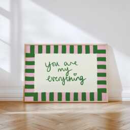 You Are My Everything Valentine's Gift Idea Wall Art Print, Striped Border, Love - thumbnail 3