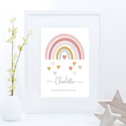 Personalised Rainbow Print, Girls Name Nursery Bedroom Wall Art, Pastel Pink Heart Poster, Boys Decor - thumbnail 3