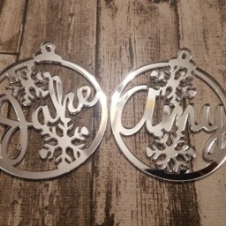 Personalised Acrylic Christmas Tree Name Snowflake Decoration Bauble - thumbnail 3