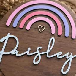 Children's Name Sign, Rainbow Wall Plaque, Kids Room Decor - thumbnail 2