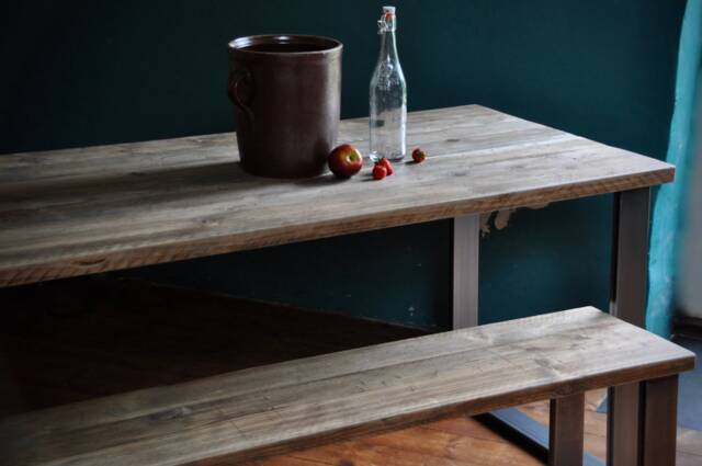Handmade Reclaimed Wood Dining Set Rustic Industrial Table With Steel Box Legs - image 1