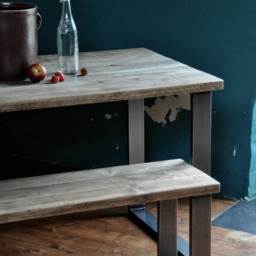 Handmade Reclaimed Wood Dining Set Rustic Industrial Table With Steel Box Legs - thumbnail 2