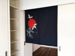 Japanese Tsuru Noren, Crane Blue Curtain, Japanese Noren Order Made, Fabric, Wall Tapestry, Fabric Panel - thumbnail 1