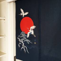 Japanese Tsuru Noren, Crane Blue Curtain, Japanese Noren Order Made, Fabric, Wall Tapestry, Fabric Panel - thumbnail 3