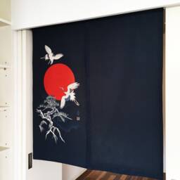 Japanese Tsuru Noren, Crane Blue Curtain, Japanese Noren Order Made, Fabric, Wall Tapestry, Fabric Panel - thumbnail 2