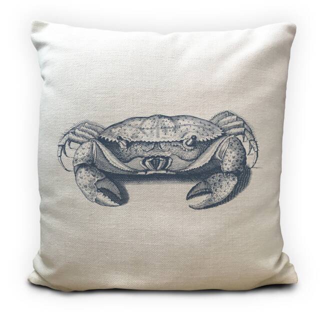 Beach Hut Crab Cushion Cover - Seaside Summer Nautical Theme Caravan, Camper, House Home Decor 40cm 16 Inches - image 1