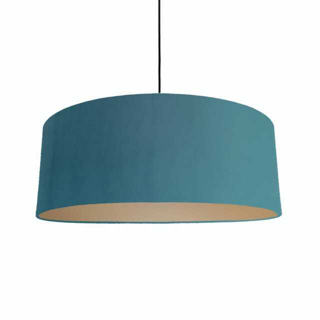 Extra Large Petrol Blue Velvet Lampshade With Champagne Lining - image 1
