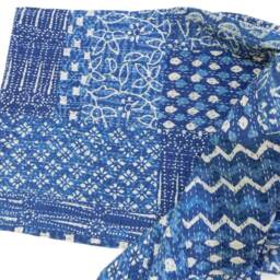 Handmade Indian Indigo Kantha Quilt, Cotton Bedspread Throw - thumbnail 4