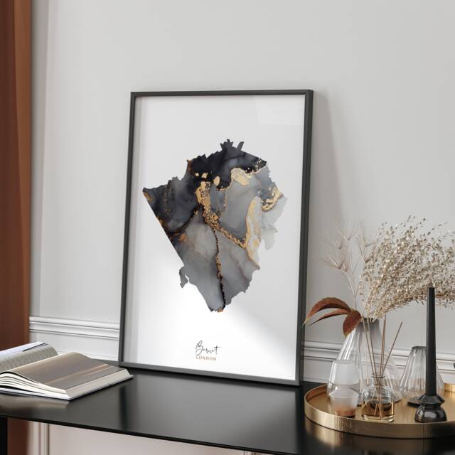 Barnet, North London Map Black & Gold Wall Art Print - England United Kingdom Great Britain - image 1