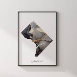 Washington Dc Map Black & Gold Wall Art Print - District Of Columbia Usa United States America [Ev] - thumbnail 3