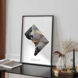 Washington Dc Map Black & Gold Wall Art Print - District Of Columbia Usa United States America [Ev] - thumbnail 1