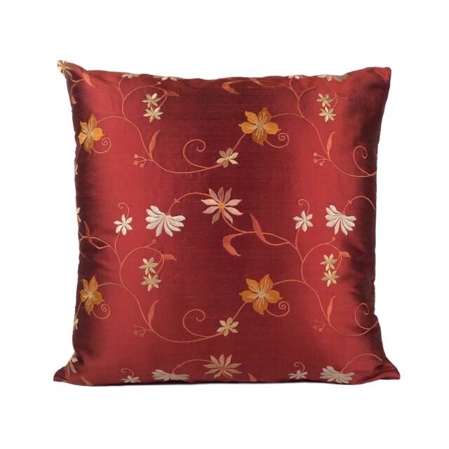 Cinnamon Copper Throw Pillow Cover, Silk Decorative Cushion Covers, Accent Toss Floral Embroidered Pillowcase, Farmhouse Designer Pillows - image 1