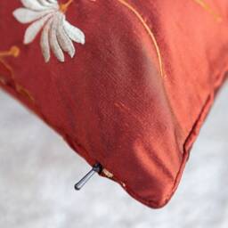 Cinnamon Copper Throw Pillow Cover, Silk Decorative Cushion Covers, Accent Toss Floral Embroidered Pillowcase, Farmhouse Designer Pillows - thumbnail 3