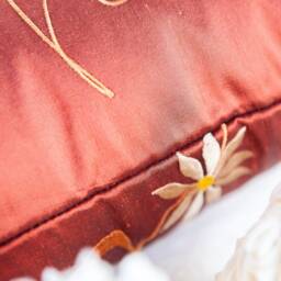 Cinnamon Copper Throw Pillow Cover, Silk Decorative Cushion Covers, Accent Toss Floral Embroidered Pillowcase, Farmhouse Designer Pillows - thumbnail 4