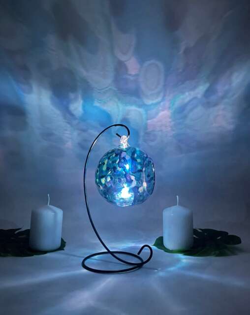 Blue & Silver Glass Candle Holder Abstract Decor With Metal Stand - image 1
