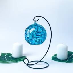 Blue & Silver Glass Candle Holder Abstract Decor With Metal Stand - thumbnail 2