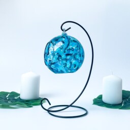 Blue & Silver Glass Candle Holder Abstract Decor With Metal Stand - thumbnail 4