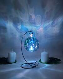 Blue & Silver Glass Candle Holder Abstract Decor With Metal Stand - thumbnail 1
