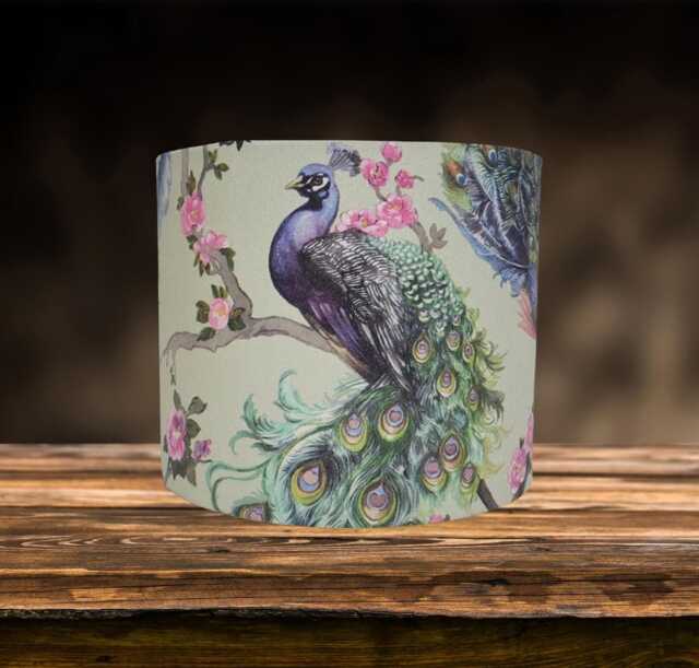 Peacock Bird Lampshade For Ceiling & Table Lamps, Feather Pattern Drum Light Shade - image 1
