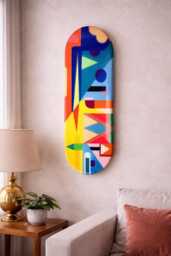 Colorful Epoxy Resin Wall Decor Abstract Oval Wood Art, 31.5 X 12 In